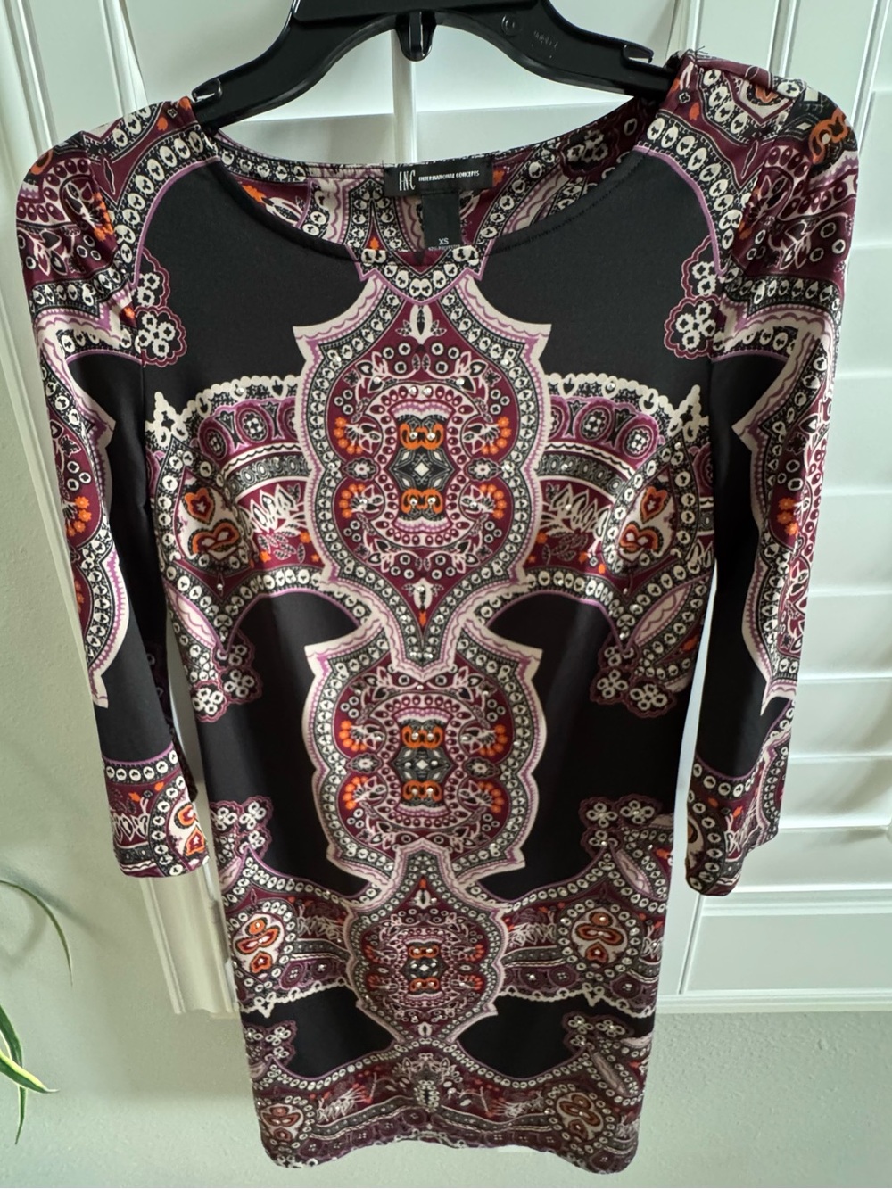 Women’s A-line boho 3/4 sleeve dress by INC International Concepts size XS 2/4